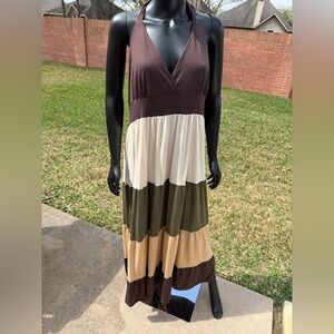 Dots Brown colorblock maxi dress